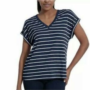 Jessica Simpson Women's V-Neck Soft Jersey Knit Top, Blue Stripe